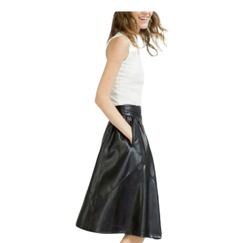 Zara black faux leather skirt pockets XS